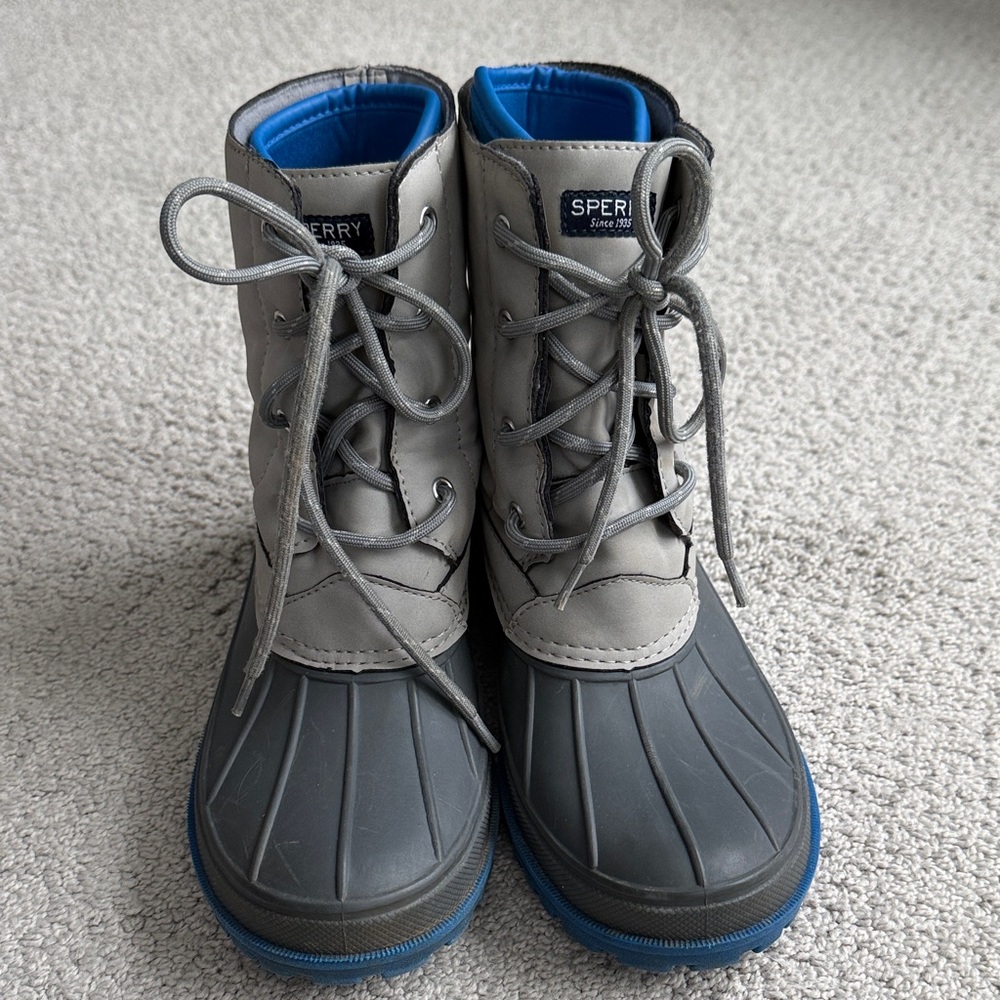 Sperry Harbor Boot kids gray and blue boots